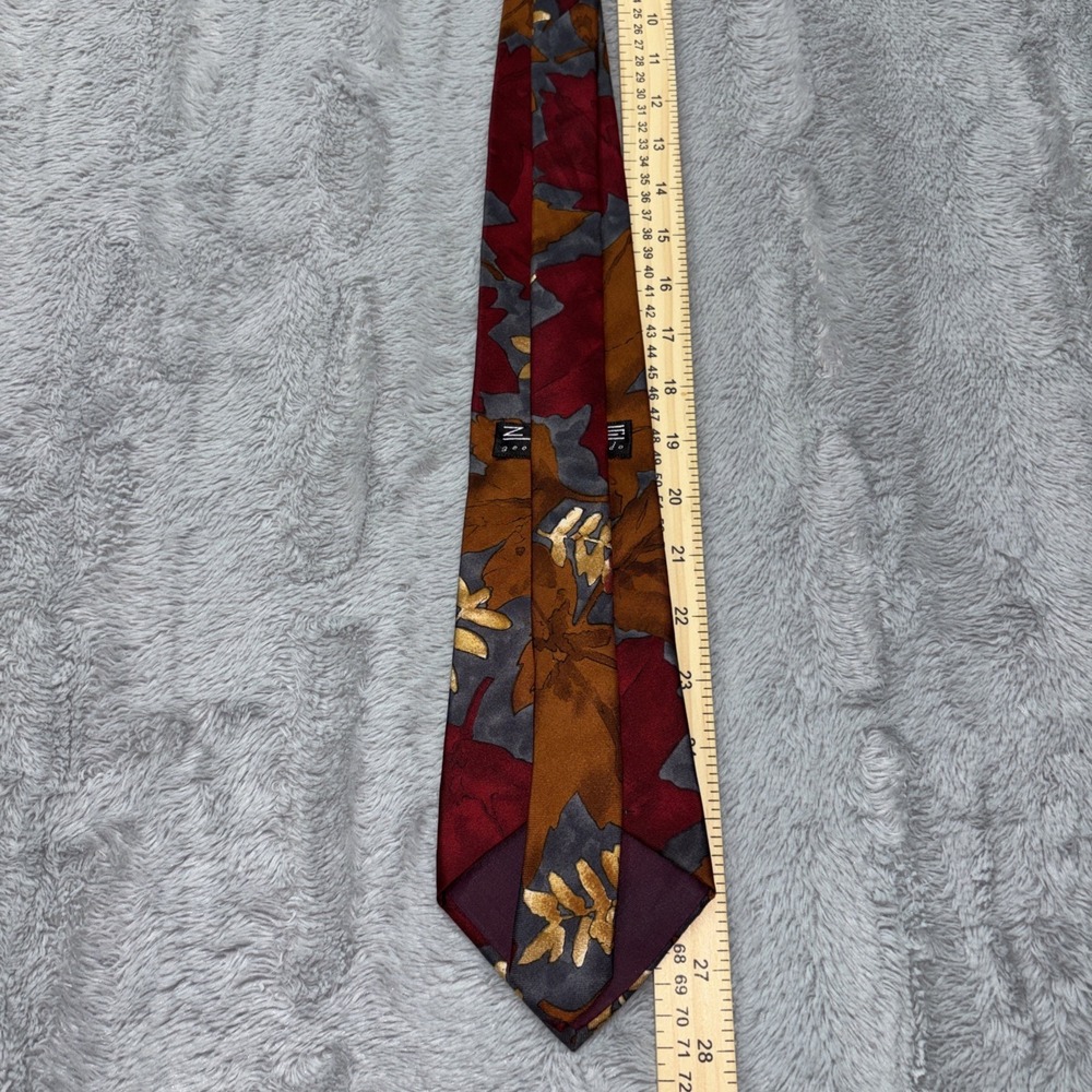 George Machado Mens Silk Tie Brown autumn leaf Made in USA 4" - Picture 5 of 7